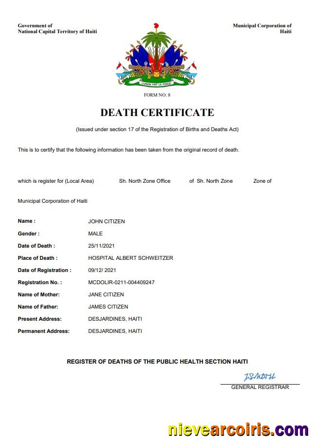 Haiti death certificate
